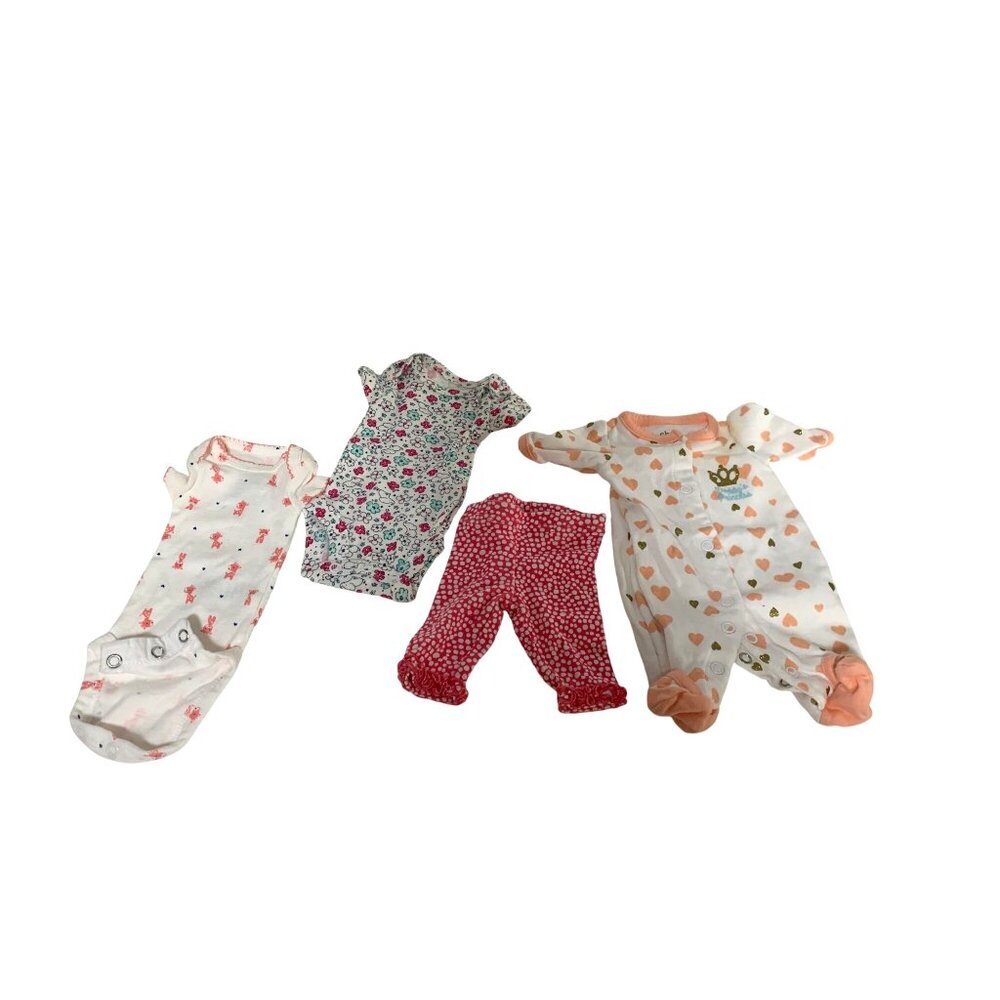 4 piece lot Girls Infant Baby Size Preemie pants 1 pece footed sleeper Bodysuit